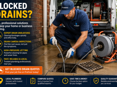 Professional plumber clearing blocked drains with specialist equipment at a South African property