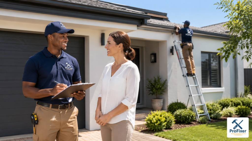 Property maintenance contractor discussing a home inspection with a South African homeowner