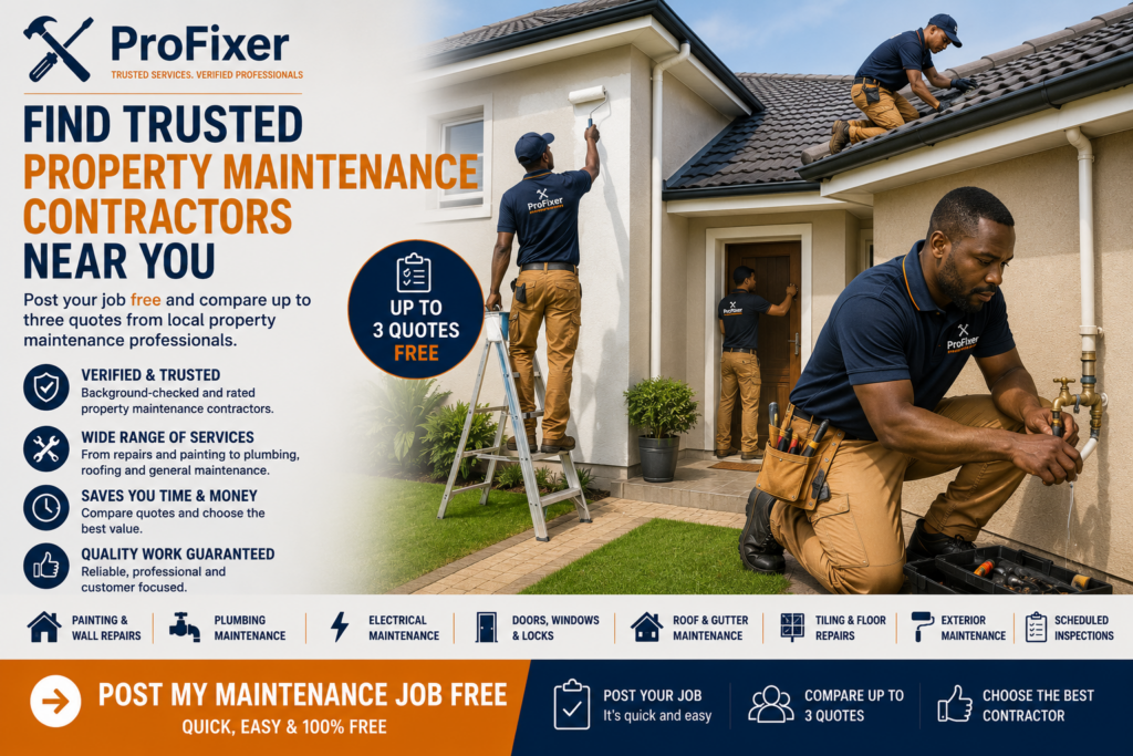 Property maintenance contractors completing repairs at a South African home