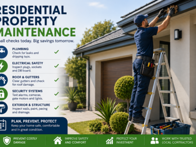 Residential property maintenance professional clearing gutters at a South African home