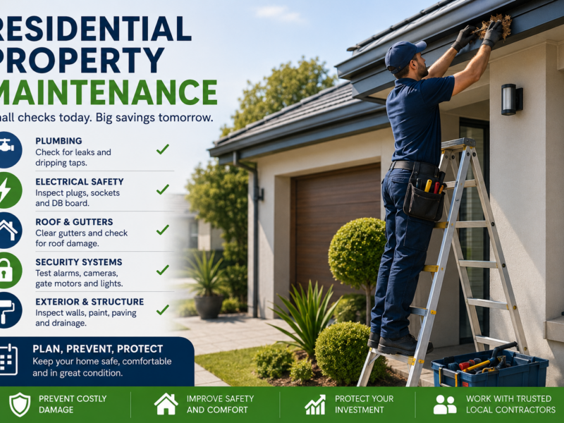 Residential property maintenance professional clearing gutters at a South African home