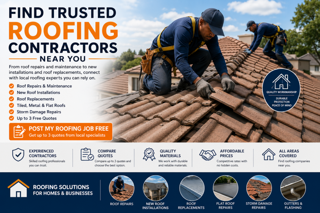 Roofing contractors repairing a tiled roof at a South African home