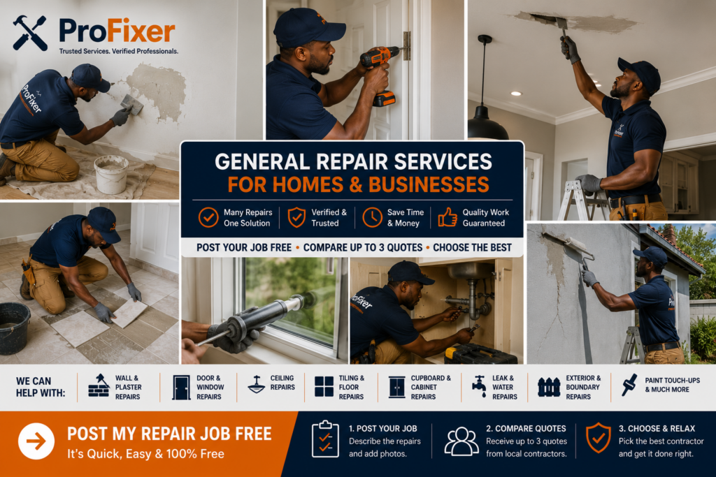 General repair services contractors completing different home and business repairs