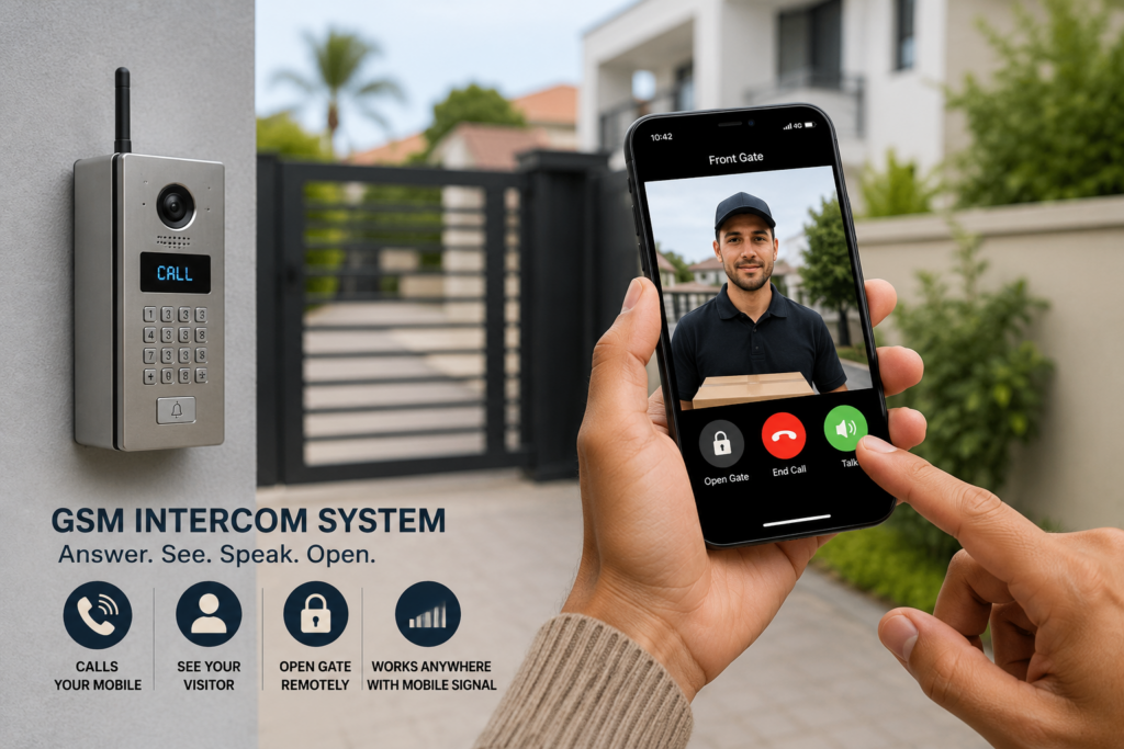 Mobile GSM intercom system allowing remote gate access