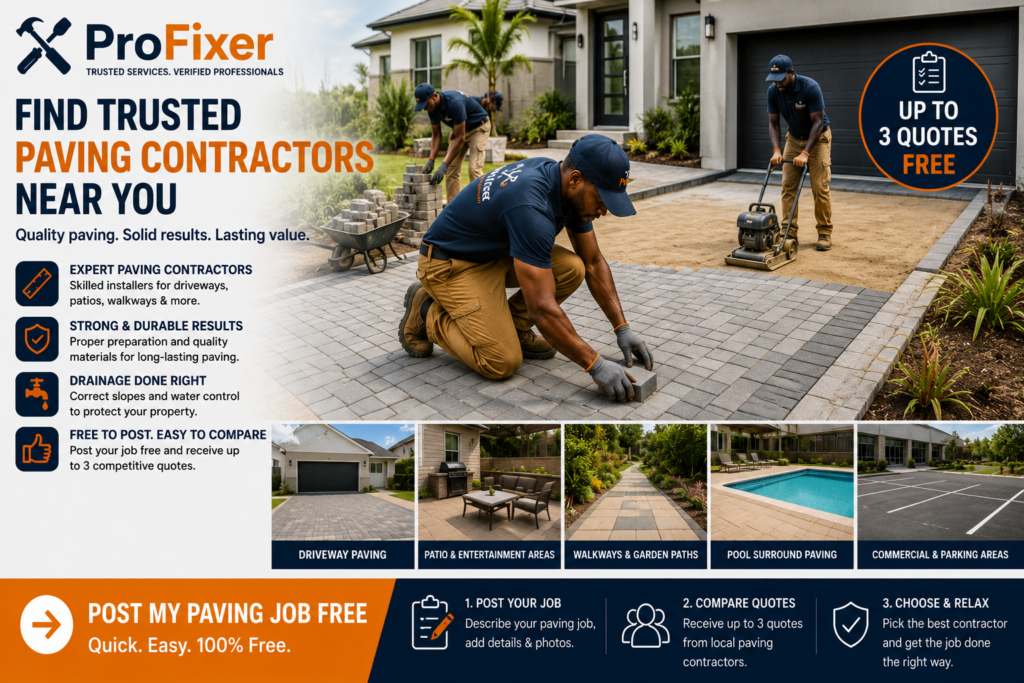 Paving contractors installing driveway paving at a South African property