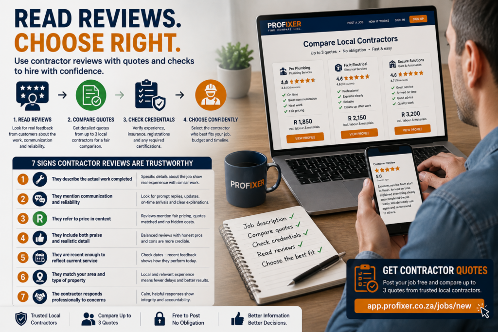 Contractor reviews and quote comparison showing how homeowners can compare local contractors before hiring
