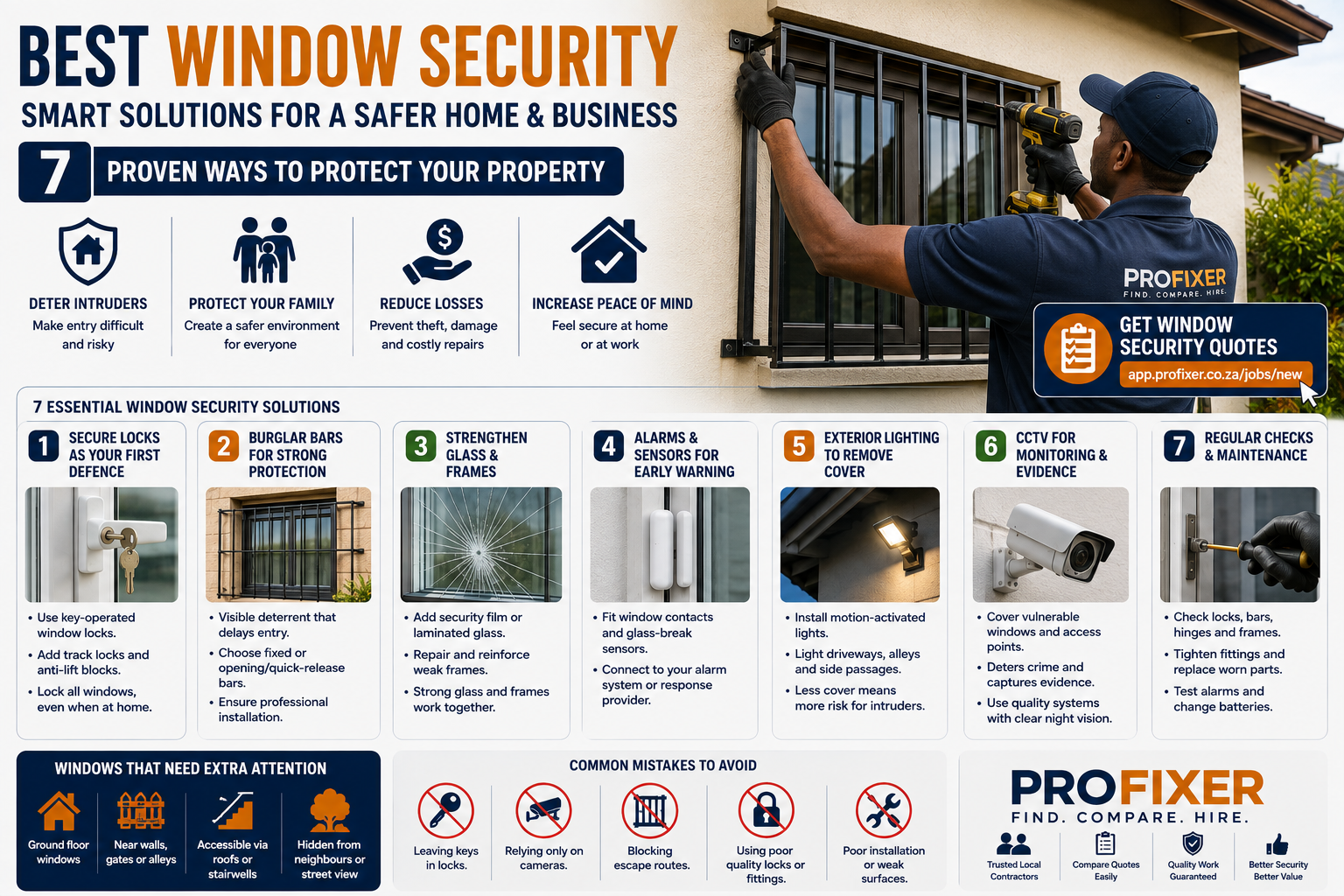 Professional fitting burglar bars as part of the best window security solution for a residential property
