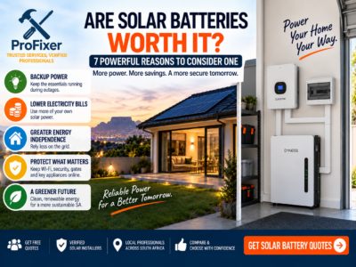 Are solar batteries worth it infographic showing a home with solar panels, indoor inverter and battery backup with neat trunking
